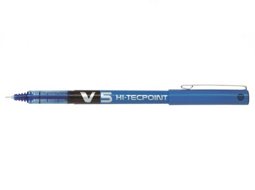 Pilot V5 Hi-Tecpoint Liquid Ink Rollerball Pen 0.5mm Tip 0.3mm Line Blue (Pack 20) - 3131910516514