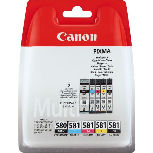 Canon+PGI580BK+CLI581+Black+Cyan+Magenta+Yellow+Standard+Capacity+Ink+Cartridge+11ml+Multipack+-+2078C005