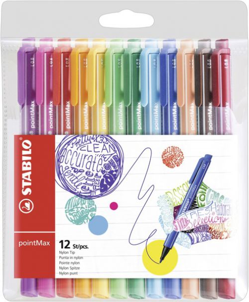  STABILO PointMax Nylon Tip Fineliner - 0.8mm - Wallet of 9 -  Assorted Colours : Office Products