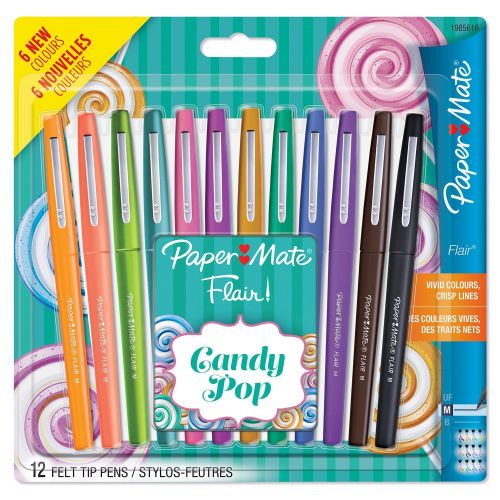 Fineliner Pens Paper Mate Flair Fibre Tip Pen 0.8mm Line Candy Pop Assorted Colours (Pack 12)