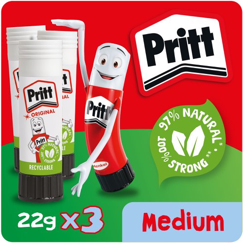 Pritt+Original+Glue+Stick+Sustainable+Long+Lasting+Strong+Adhesive+Solvent+Free+22g+Medium+%28Pack+3%29+-+2760891