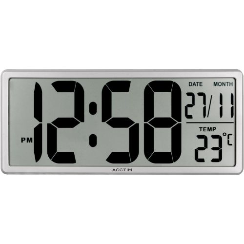 Acctim Date Keeper Jumbo LCD Digital Wall or Desk Clock With Autoset Silver - 22357 Acctim Date Keeper Jumbo LCD Digital Wall or Desk Clock With Autoset Silver - 22357