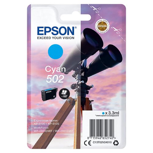 Epson Singlepack 502 Ink Cyan C13T02V24010