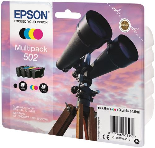 Epson 502 Binoculars Black CMY Standard Capacity Ink Cartridge 14.5ml Multipack - C13T02V64010