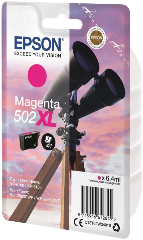 Epson Singlepack 502XL Ink Magenta (Capacity: 470 pages) C13T02W34010