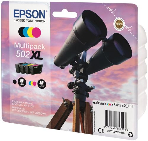 Epson 502XL Binoculars Black CMY High Yield Ink Cartridge 28ml Multipack - C13T02W64010