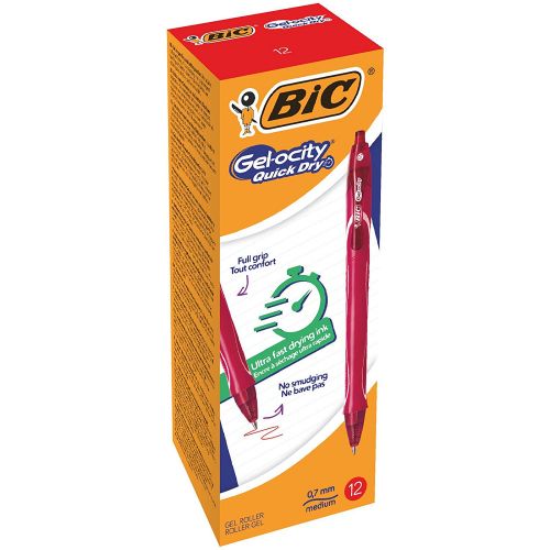 Bic Gel-ocity Quick Dry Ink Rollerball Pen Red PK12