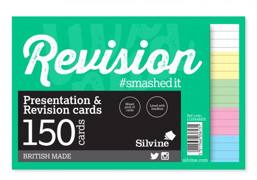 Silvine Revision and Presentation Cards Ruled 152x102mm Assorted Colours (Pack 150)