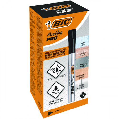 Bic Marking Pro Permanent Marker Bullet Tip 1.1mm Line Black (Pack 12)
