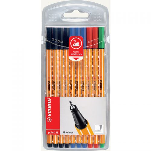 STABILO+point+88+Fineliner+Pen+0.4mm+Line+Assorted+Office+Colours+%28Wallet+10%29+-+87-1468