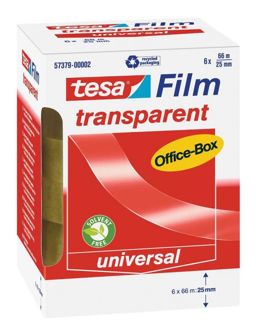 Clear Tape Tesafilm Transparent Tape 25mm x 66m Clear (Pack 6)