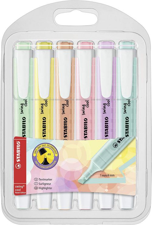 STABILO swing cool Highlighters Chisel Tip 1-4mm Line Assorted Pastel Colours (Wallet 6)