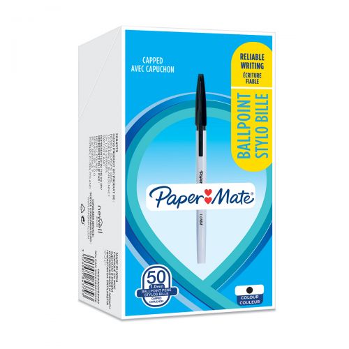 Ball Point Pens Paper Mate Stick Ballpoint Pen 1.0mm Tip 0.7mm Line Black (Pack 50)