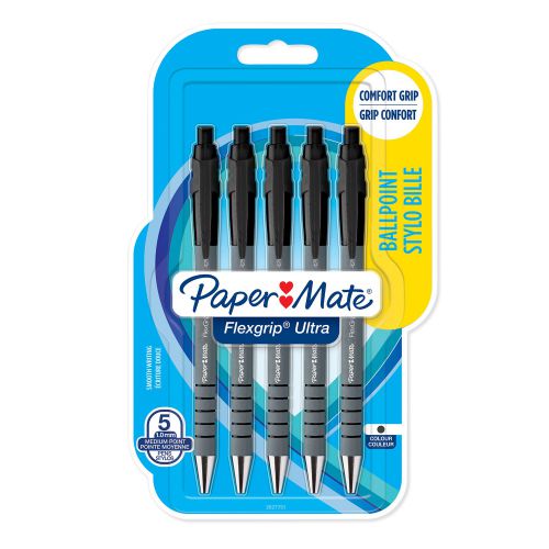 Ball Point Pens Paper Mate Flexgrip Ultra Retractable Ballpoint Pen 1.0mm Tip 0.5mm Line Black (Pack 5)