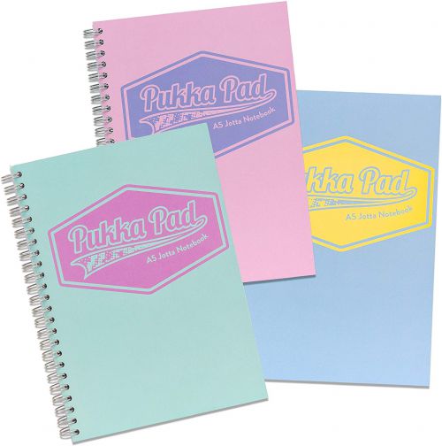 Pukka Pad Jotta A5 Wirebound Card Cover Notebook Ruled 200 Pages Pastel Blue/Pink/Mint (Pack 3)