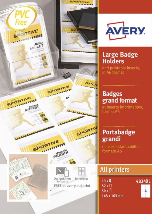Avery Name Badge A6 142x105mm 52 Inserts 50 Holders - 4834XL