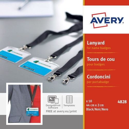 Avery 4828 Lanyards for Name Badges 440x20mm Black PK10