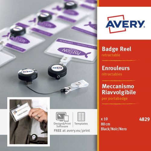 Avery 4829 Badge Reels for Name Badges 800mm Black PK10