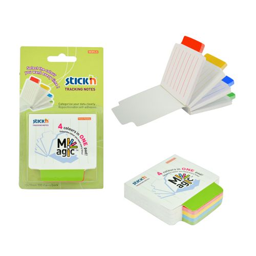 Shapes Stickn Magic Tracking Notes 70x70mm Ruled 100 Sheets White with Coloured Tab 21559