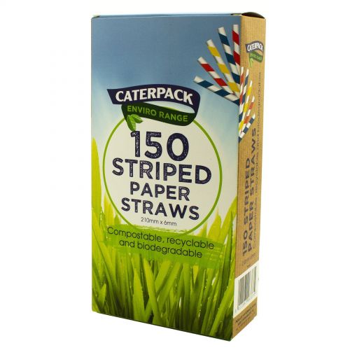 Caterpack Enviro Paper Straws Striped (Pack 150) - 30167