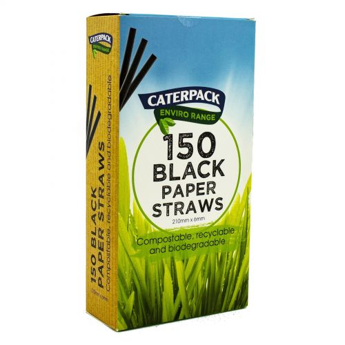 Caterpack Enviro Paper Straws Black (Pack 150) - 10566