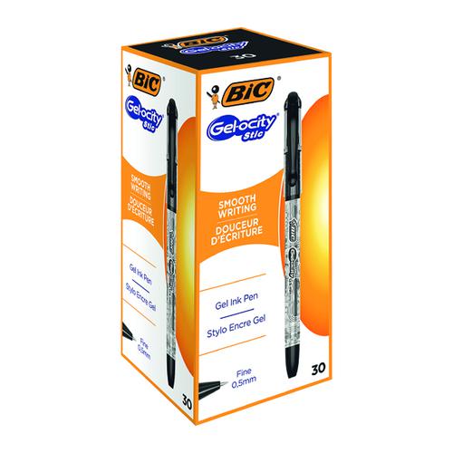 Bic Gel-ocity Stic Gel Rollerball Pen 0.5mm Line Black (Pack 30)