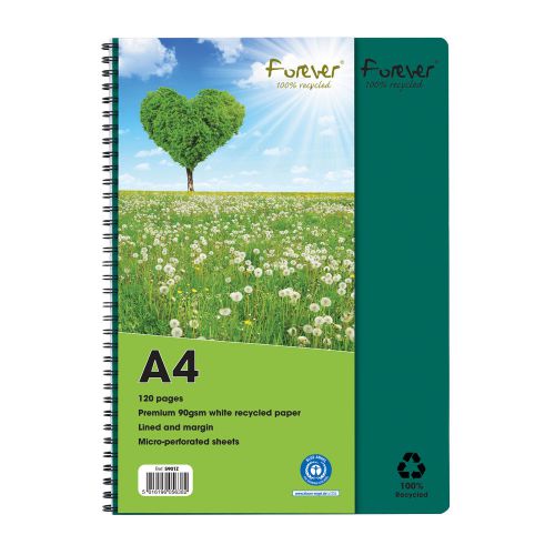 Forever A4 Wirebound Hard Cover Notebook Recycled Ruled 120 Pages Green (Pack 5)