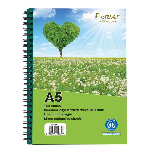 Forever A5 Wirebound Hard Cover Notebook Recycled Ruled 120 Pages Green (Pack 10)