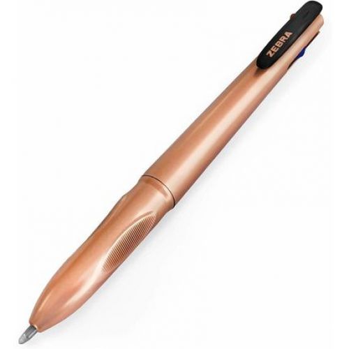 Ball Point Pens Zebra Rose Gold 4 Colour Ballpoint Pen 1.0mm Tip 0.7mm Line Rose Gold Barrel Black/Blue/Green/Red Ink (Pack 10)