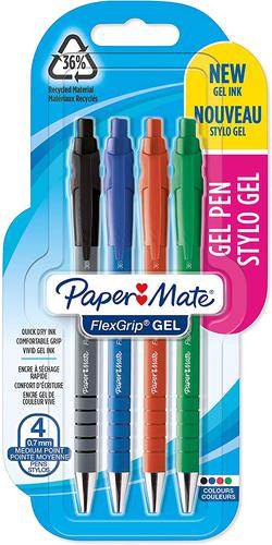 Paper Mate Flexgrip Gel Rollerball Pen 0.7mm Line Black/​Blue/​Green/​Red (Pack 4) - 2108216