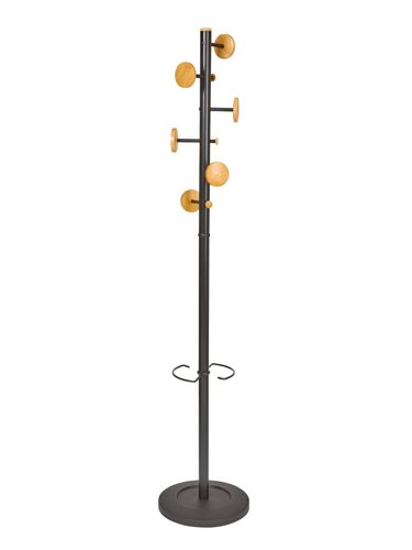 Alba Coat Stand 6 Pegs Plus 3 Mini Pegs Wood And Steel H175cm Black - PMMUSIC N Alba Coat Stand 6 Pegs Plus 3 Mini Pegs Wood And Steel H175cm Black - PMMUSIC N