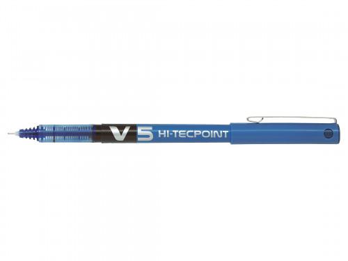 Pilot V5 Hi-Tecpoint Liquid Ink Rollerball Pen 0.5mm Tip 0.3mm Line Blue Wallet (Pack 6)