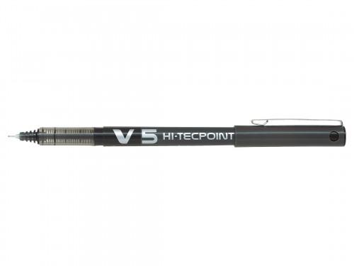 Pilot V5 Hi-Tecpoint Liquid Ink Rollerball Pen 0.5mm Tip 0.3mm Line Black Wallet (Pack 6)