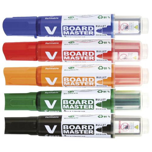 Drywipe Markers Pilot V-Board Master Whiteboard Marker Bullet Tip 2.3mm Line Assorted Colours (Pack 5)