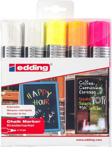 edding 4090 Chalk Marker Chisel Tip 4-15mm Line Assorted Colours (Pack 5) - 4-4090999