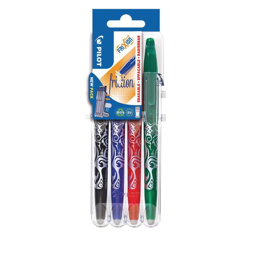 Pilot Set2Go FriXion Erasable Gel Rollerball Pen 0.7mm Tip 0.35mm Line Black/​Blue/​Green/​Red (Pack 4) - 3131910546795