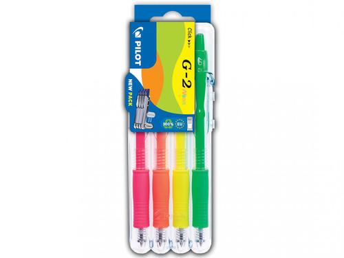 Pilot Set2Go G-207 Retractable Gel Rollerball Pen 0.7mm Tip 0.39mm Line Neon Green/Orange/Pink/Yellow (Pack 4)