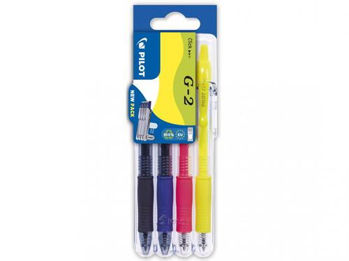 Pilot Set2Go G-207 Retractable Gel Rollerball Pen 0.7mm Tip 0.39mm Line Black/Blue/Yellow/Neon Pink (Pack 4)