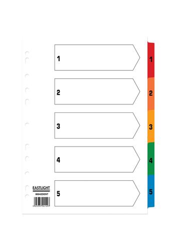 Indexes ValueX Index 1-5 A4 Card White with Coloured Mylar Tabs