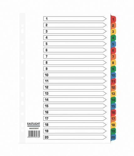 Indexes ValueX Index 1-20 A4 Card White with Coloured Mylar Tabs