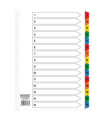 Indexes ValueX Index 1-15 A4 Card White with Coloured Mylar Tabs