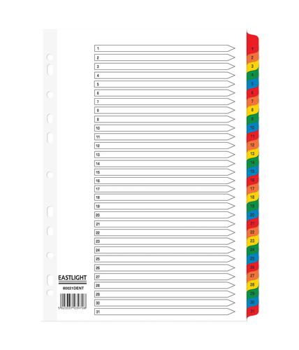 ValueX Index 1-31 A4 Card White with Coloured Mylar Tabs