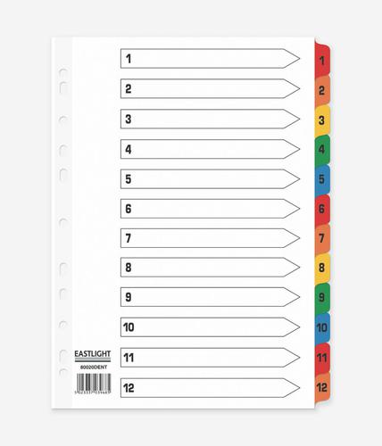 Indexes ValueX Index 1-12 A4 Card White with Coloured Mylar Tabs