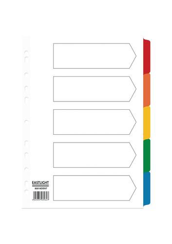 Dividers ValueX Divider 5 Part A4 Card White with Coloured Mylar Tabs