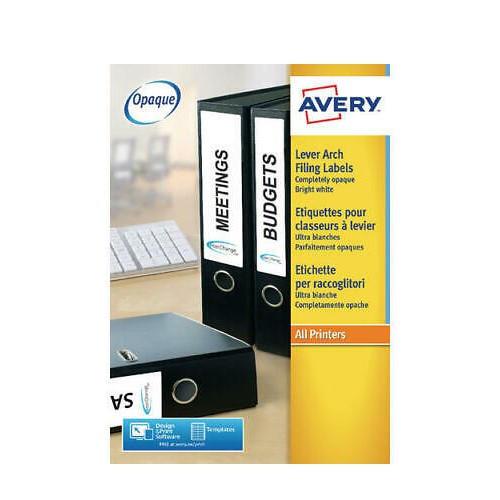 Filing / Media / Retail Avery Lever Arch Labels Inkjet 200x60mm White 4 Labels per Sheet (Pack 40 Labels)