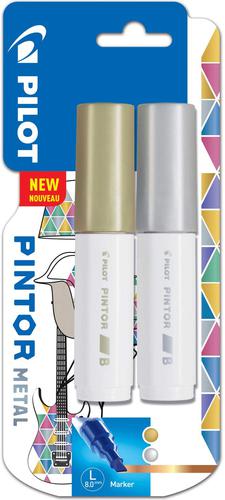 Pilot Pintor Broad Chisel Tip Paint Marker 8mm Gold and Silver Colours (Pack 2) 3131910536819