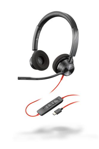 Poly Blackwire C3220 USB C Wired Stereo Headset Headband Binaural 32 Ohm Impedance Boom Microphone