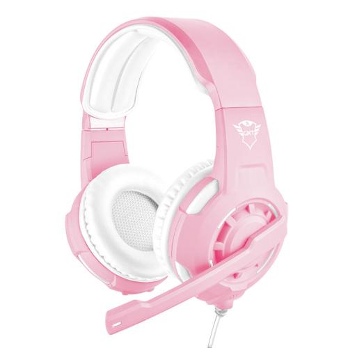 Trust GXT 310P Radius Wired 3.5mm Headset Pink White Soft and Comfortable Over Ear Pads Adjustable Microphone and Headband 1m Fixed Cable
