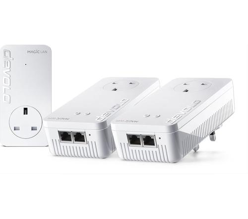 Cables & Adaptors Devolo Magic 1 WiFi 2 1 3 Home WiFi Kit 3 x Plugs 2 x LAN Connection Integrated Socket Up to 1200 Mbps