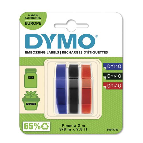 Dymo Embossing Tape 9mmx3m Red Black and Blue (Pack 3) S0847750